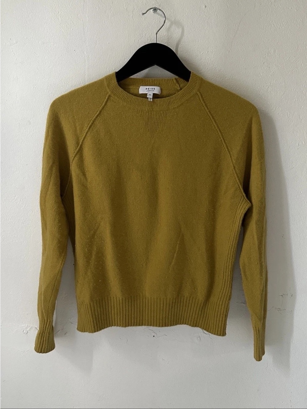 Reiss Women's Cashmere Blend Sweater Mustard Yellow Crew Neck Raglan XS